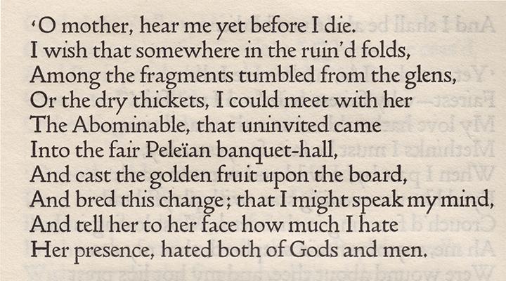 Passage of text by Tennyson typeset in Doves Press font